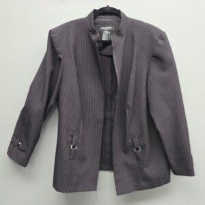 Perceptions Woman Jacket Womens 16W Gray Pinstripe Belted Lined Suit Blazer